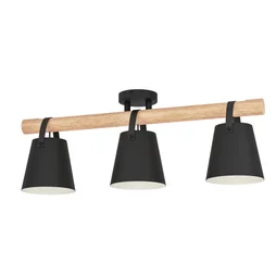 Plafonnier 3 x E27 métal noir bois PANDORE INSPIRE