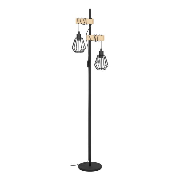 Lampadaire TABODI 2 x E27 H. 166 métal noir/bois INSPIRE