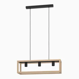 Suspension ELGORT 3 x E27 L. 70 métal noir/bois INSPIRE