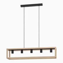Suspension ELGORT 5 x E27 L. 100 métal noir/bois INSPIRE