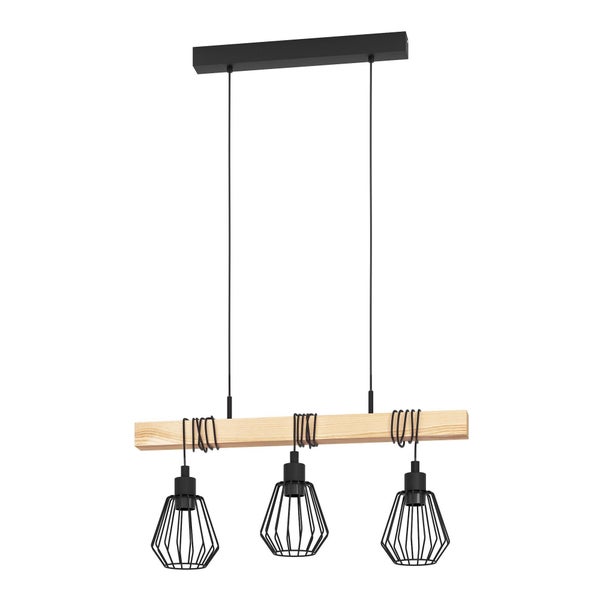 Suspension TABODI 3 x E27 L. 70 cm métal noir/bois INSPIRE