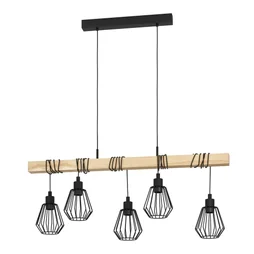 Suspension TABODI 5 x E27 L. 100 cm métal noir/bois INSPIRE