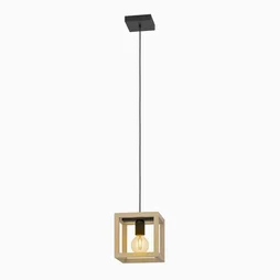 Suspension ELGORT E27 diam. 20 cm métal noir/bois INSPIRE