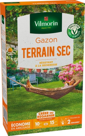 Gazon terrain sec,  VILMORIN, 250 g 10 m² ou 15 m²