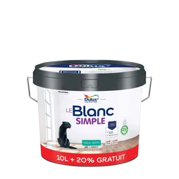 Peinture mur, plafond blanc satin DULUX VALENTINE Simple 10L+20% gratuit