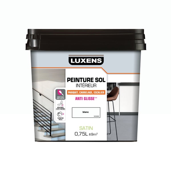 Peinture sol carrelage et bois intérieur, LUXENS, 0.75L blanc satiné
