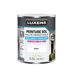 Peinture pour sol garage béton et carrelage haute resistance, LUXENS, 0.5 L blanc satiné