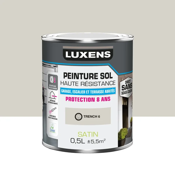 Peinture pour sol garage béton et carrelage haute resistance, LUXENS, 0.5 L trench 6 satiné