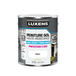 Peinture pour sol garage béton et carrelage haute resistance, LUXENS, 2.5 L blanc satiné