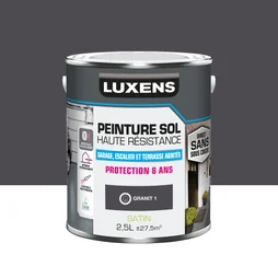 Peinture pour sol garage béton et carrelage haute resistance, LUXENS, 2.5 L granit 1 satiné