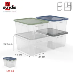 Lot de 4 boites SUNDIS polypropylene, l.44.1 x P.34.1 x H.22.6 cm, 23 l