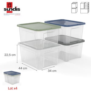 Lot de 4 boites SUNDIS polypropylene, l.44.1 x P.34.1 x H.22.6 cm, 23 l
