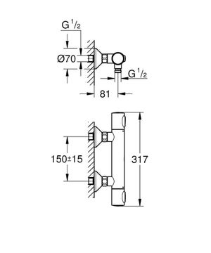 Mitigeur thermostatique douche chromé brillant, GROHE Precision flow