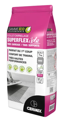Mortier colle carrelage, poudre, superflexible CERMIX gris 15kg