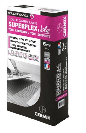 Mortier colle carrelage, poudre, superflexible CERMIX gris 15kg