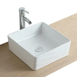 Vasque à poser ceramique carre Fine l.36 x P.36 cm blanc structuré brillant