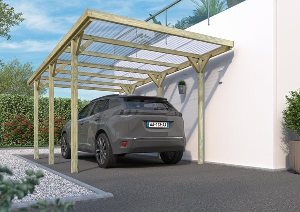 Carport bois 1 voiture, 14.2 m2