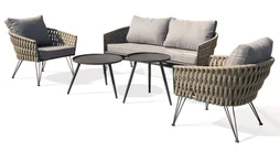 Salon de jardin en acier Capri, corde tissée, 4 places, gris anthracite