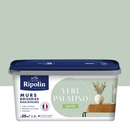 Peinture vert palatino mur, boiserie, radiateur RIPOLIN satine 2.5 l