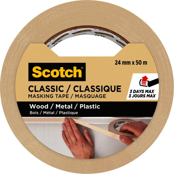 Ruban de masquage SCOTCH l.24 mm x L.50 m lignes droites