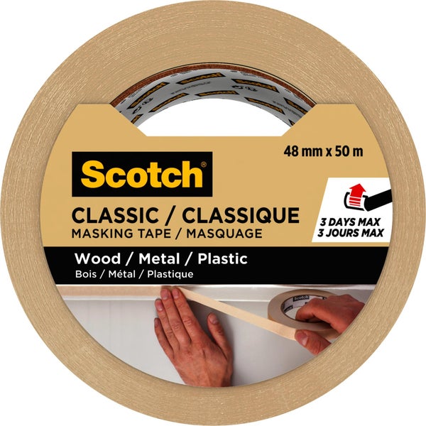 Ruban de masquage SCOTCH l.48 mm x L.50 m lignes droites