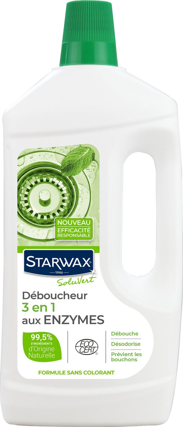 Deboucheur 3 en 1 pour canalisation biologique aux enzymes SOLUVERT STARWAX, 1 L