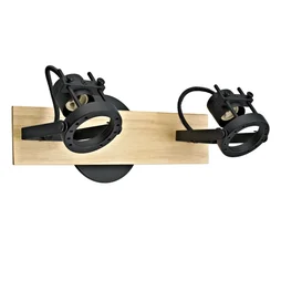 Barre 2 spots TECHNIC, GU10, métal noir+bois, Inspire