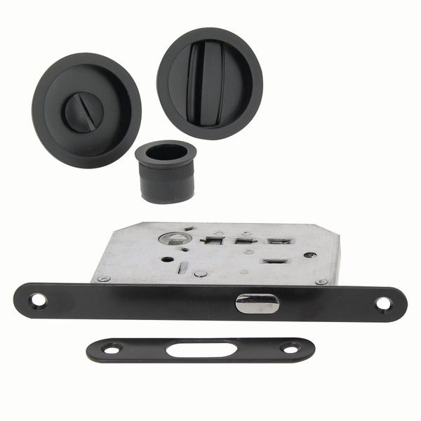 Kit de poignees porte coulissante rond zamak noir