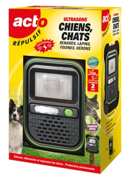 Répulsif ultrasons à piles pour chiens, chats, renards, lapins, fouines et hérons, ACTO