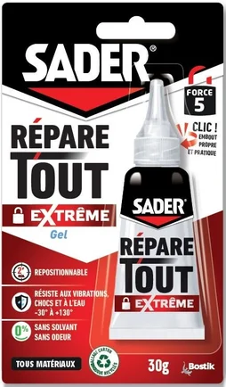 Colle de reparation cyanoacrylat sader repare tout extrem gel clic 30g