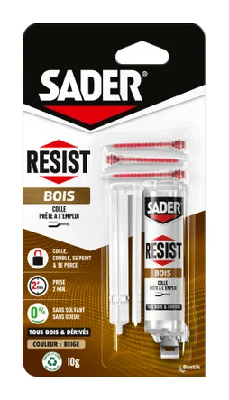 Colle de reparation epoxy bi-composant sader resist bois seringue 10g