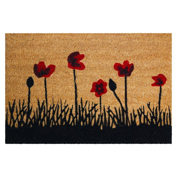 Tapis coco naturel coquelicot, 40 x 60 cm