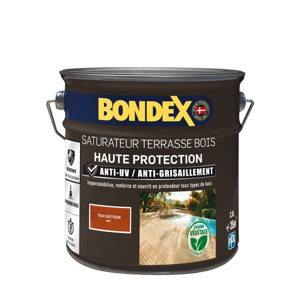 Saturateur terrasse bois haute protection BONDEX, teck, mat 2.5 L