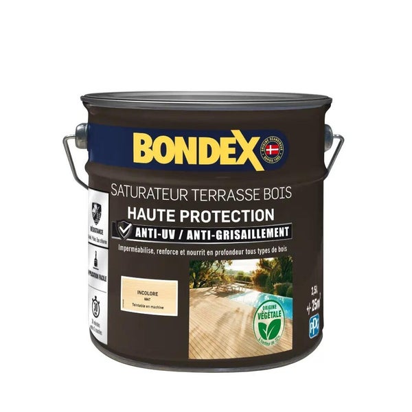 Saturateur terrasse bois haute protection BONDEX, incolore, mat 2.5 L