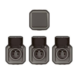 Lot de 1 interrupteur VV et 3 prises avec terre complet, LEGRAND Plexo, anth