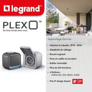 Lot de 1 interrupteur VV et 3 prises avec terre complet, LEGRAND Plexo, anth