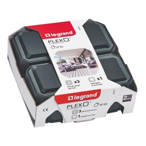 Lot de 1 interrupteur VV et 3 prises avec terre complet, LEGRAND Plexo, anth