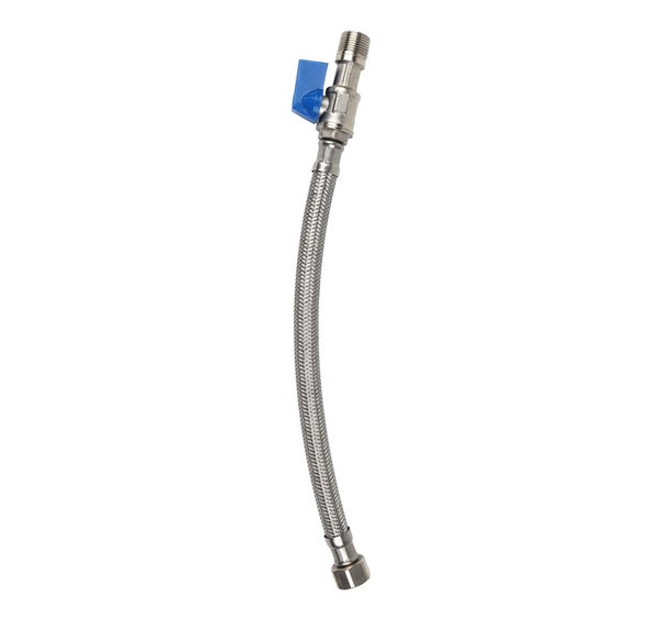 Robinet d'arrêt droit mâle / femelle 12 x 17 mm + flexible 30 cm