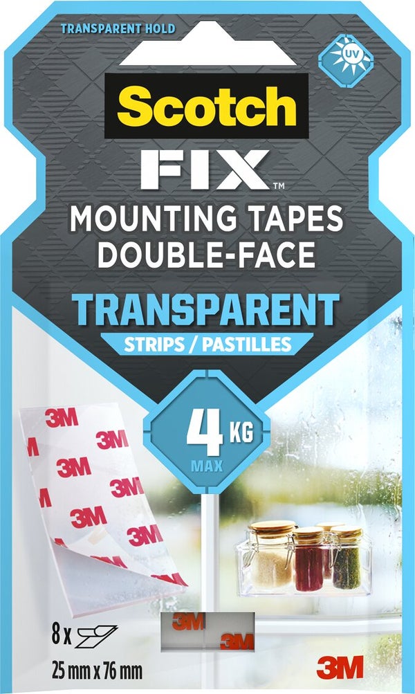 Bande adhésif double face intérieur X8 SCOTCH®, transparent, 25 mm x 75 mm
