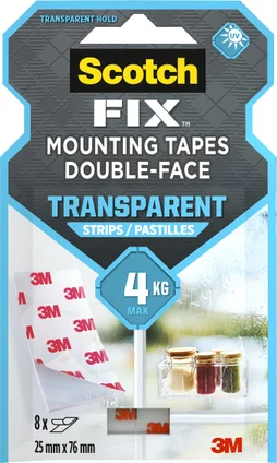 Bande adhésif double face intérieur X8 SCOTCH®, transparent, 25 mm x 75 mm