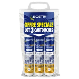 Lot de 3 colle de fixation polyuréthane Flexpro pu 811 BOSTIK, 900ml blanc