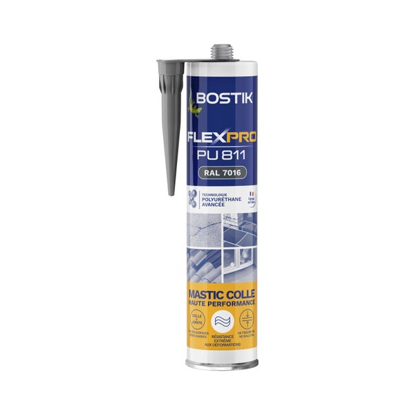 Colle joint int/ext polyuretane bostik flexpro pu811 anthracite 300ml