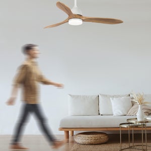 Ventilateur de plafond cloe m led blc/bois d127cm cct dimmable sulion