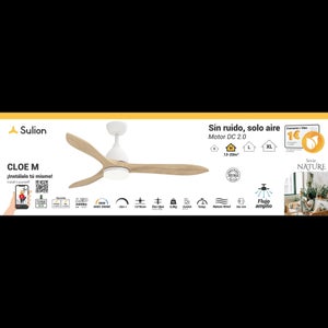 Ventilateur de plafond cloe m led blc/bois d127cm cct dimmable sulion