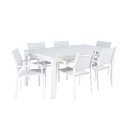 Table de jardin rectangulaire, NATERIAL Odyssea II, alumunuim et verre, 8 personnes, blanc