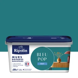 Peinture bleu pop mur, boiserie, radiateur RIPOLIN mat 2.5 l