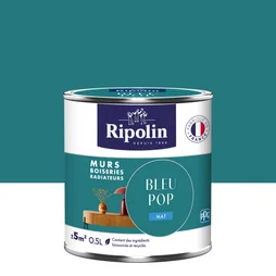 Peinture bleu pop mur, boiserie, radiateur RIPOLIN mat 0.5 l