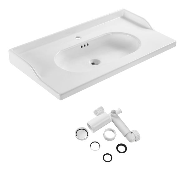 Plan simple vasque céramique Charm l.91.8 x P.49.7 x h.19.8 cm/vidage inclus