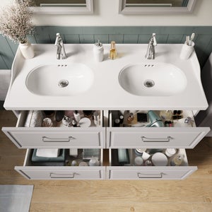Plan double vasque céramique Charm l.121.8 x P.49.7 x h.19.8 cm/vidage inclus
