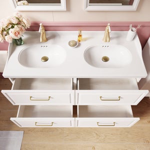 Plan double vasque céramique Charm l.121.8 x P.49.7 x h.19.8 cm/vidage inclus